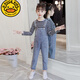 G.DUCKKIDS spring and autumn girls' denim buckle overalls 2025 new style medium and large children's loose children's suspender trousers light blue children's suspender trousers 140 cm
