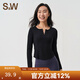 S&W Suwei Sports Long Sleeve Autumn and Winter Yoga Wear Pilates Fitness Training Wear Sports Top Elastic Slim Fit Women's Dark Black XL