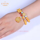 La Yun Feiyin Natural Amber Chicken Butter Yellow Beeswax Bracelet Fidelity Turquoise Peony Flower Pendant Bracelet Multi-circle Design Natural Amber Chicken Butter Beeswax Bracelet