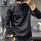 Playboy (PLAYBOY) Henry collar sweatshirt men's spring and autumn style embroidered trendy casual T-shirt long-sleeved bottoming shirt loose men's inner top black regular M