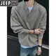 JEEP SPIRIT American retro Henley collar sweater for men, autumn and winter, lazy, high-end, casual, men's inner base sweater, dark gray 2XL