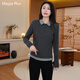 Mayya Plus Contrast Color Lapel Fake Two-Piece Velvet Sweater Women's Autumn and Winter Layer Layer Top Gray L