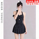 Bo Na Ling Swimsuit Women's 2025 Halter Neck Slim Retro Smiley Print Conservative Swimsuit Seaside Beach Resort Hot Spring Swimsuit One-piece Swimsuit Black One Size 70-120Jin Jin is equal to 0.5 kg