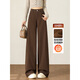 Fabesa brand velvet brown wide-leg jeans for women in autumn and winter new high-waist slim straight pants for small people, navy blue-velvet 26