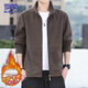 ROMON Jacket Men's Autumn and Winter Jacket Men's Casual Fleece Clothes Trendy Polar Fleece Tops Men's Brown XL
