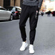 JYLI pants for men's spring and autumn thin casual pants for men's loose slim sporty harem pants tied feet nine-point pants leather rope pure black pants XL average size