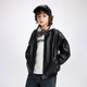 ASK JUNIOR children's jacket 2025 autumn medium and large children's trendy cool leather motorcycle style jacket boys soft and skin-friendly black
