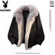 Playboy (PLAYBOY) 2025 New American Retro Mountain Carving Down Jacket Men's Winter Loose Fur Collar Cotton Jacket Men's Top Black XL Recommended 130-145 Jin Jin equals 0.5 kg