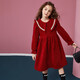 ASK JUNIOR New Year's wear, girls' skirts, winter clothes, children's lapels, velvet glitter princess skirts, performance clothes, red 140