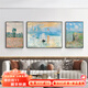 Mopai living room decoration painting hand-painted oil painting sofa background wall hanging painting abstract texture high-end triptych mural Monet series middle set (left and right 50x70+center 100x70) hand-painted