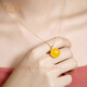 Layun Feiyin natural beeswax pendant for women amber chicken fat yellow old beeswax necklace 18K gold gold buckle inlaid with round beads 11-12mm+925 silver gold chain