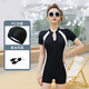 Nanbomaru 2022 new one-piece swimsuit for women, conservative belly-covering, swimming pool special, long-sleeved, short-sleeved, hot spring surfing, one-piece swimsuit + swimming cap + nose clip earplugs, short-sleeved style M