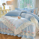 Yalu Class A milk velvet four-piece bed skirt style winter double-sided velvet thickened lace bedspread coral velvet sheet quilt cover Attachment-Baby Blue Class A maternal and infant grade/aesthetic lace design bed skirt style 1.5m four-piece quilt cover 200x230cm
