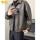 Retro brown soft leather jacket, men's light and mature style, fashionable lapel executive jacket, autumn top, coffee color 3XL (recommended 165-180Jin Jin equals 0.5kg)