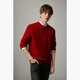 HECHTER Men's zodiac year 100% wool sweater round neck warm and versatile red sweater men's Year of the Horse Qiji Red Brick Red Hot Selling Color L