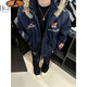 Bushman Navy Badge Embroidered Fur Collar Cotton Jacket Men's Winter Thickened Warm Cotton Jacket American Mountain Carving Cotton Jacket Navy Blue Upgraded L