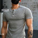 Summer casual American retro Henley shirt short-sleeved fitness tough guy T-shirt men's slim heavyweight thick threaded bottoming shirt Gray M Recommended weight 50-60kg