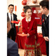 Vimadtly New Chinese Engagement Dress Red Horse Face Skirt Toast Suit Women's Autumn and Winter Home Clothes Bridal Wedding Casual Clothing Three-piece Set_(Top + Horse Face Skirt + Jacket) XL