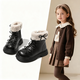 LeCali Girls' Martin Short Boots Children's Shoes 2025 Autumn and Winter New Snow Boots Plus Velvet Little Leather Boots Princess Girls' Warm Martin Short Boots Black Bow Tie 34 Size