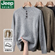 JEEP SPIRIT Wool Sweater Men's 2025 Autumn and Winter New Henley Collar Warm and Versatile Casual Bottoming Sweater Men's Sand Brown XL 180/96A(115)
