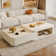 Home Fragrance Dream retractable slate coffee table living room household large and small apartment coffee table table movable cream style modern small table tea table pure white slate retractable coffee table 80*60*40cm