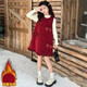 Girls autumn and winter dress two-piece set new style children's sundress suit girl red New Year skirt picture color 140