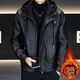 2025 New Fake Two-Piece Hooded Leather Jacket Men's Leather Jacket Fashion Casual Autumn and Winter Thickened Jacket Men Black Velvet 4XL Recommended Weight 160-175Jin Jin is equal to 0.5 kg