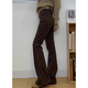 Cotton plus velvet thickened Maillard high-waisted micro-flare jeans for women in autumn and winter new straight slim flared casual pants S386 brown plus velvet high quality L 110-120Jin Jin is equal to 0.5 kg