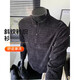 Black and white twill knitted henley shirt men's autumn small fragrance long-sleeved T-shirt American casual inner polo shirt sweatshirt M33 white 2XL