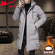 Warrior winter thickened windproof men's casual cold-proof long hooded cotton jacket mid-length new white duck down cotton jacket black thickened warm mid-length XL recommended 130-145Jin Jin equals 0.5 kg
