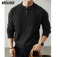 Lords Sweater Men's American Henley Collar Wool Sweater Men's Autumn and Winter Retro Round Neck Button Casual Warm Sweater Men Carbon Gray XL Recommended 130-145Jin Jin equals 0.5kg