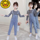 G.DUCKKIDS spring and autumn girls' denim buckle overalls 2025 new style medium and large children's loose children's suspender trousers light blue children's suspender trousers 140 cm