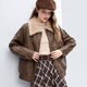 Betu Women's 2025 Winter New Short Jacket Particle Lapel Eco-Friendly PU Leather Trendy Jacket Women 2511T33 Brown L