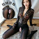 Universal women's large size one-piece stockings, tight hip-covering, open lace, sexy transparent zipper, adult flirt, black lace jumpsuit + gloves XL 100-130Jin Jin equals 0.5kg