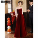 Meianjia Toast Wear Bridal New New Chinese Style Slim Fit Velvet Engagement Wedding Dress Dress Burgundy 2XL