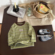 Hao Shu children's products in stock Autumn new 2025 fashionable boys versatile Western style striped long-sleeved T-shirt Green 120 60