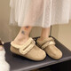 Retro bow thick-soled toe-cap fur slippers for women for outer wear 2025 new autumn and winter plus velvet warm Birkenstock cotton slippers C80 card color 37