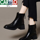 Cardile Crocodile British Style Martin Boots Women's 2025 New Autumn and Winter Square Toe Medium Heel Thick Heel Plus Velvet Ankle Boots Retro Genuine Leather Short Boots High Top Black Single Mile High Top 34