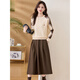 Ehangy international luxury high-end brand knitted dress women's 2025 autumn and winter new sweater versatile and stylish age-reducing skirt khaki (two-piece set) M