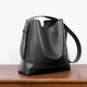 French cowhide commuter bucket bag premium tote bag 2025 new soft leather large capacity broadband shoulder bag black