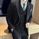 FZPT light luxury trendy brand suit suit for men 2025 autumn and winter new business casual fashion slim striped double-breasted suit medium gray suit + pants + vest 3XL recommended 150-160Jin Jin equals 0.5 kg
