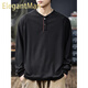 ElegantMan American classic textured striped sweatshirt for men 2025 autumn new loose Henry collar long-sleeved bottoming shirt black M _Suitable_-125Jin Jin is equal to 0.5 kg