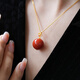 <Heyun>Natural Southern Red Agate Single Bead Pendant Women's Necklace 18K Gold High-end Red Gemstone Jewelry Heyun 14mm Southern Red 18K Gold Pendant with Free Silver Chain (Including Appraisal Certificate)