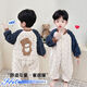 Children's one-piece pajamas autumn and winter flannel double-layer thickened baby baby sleeping bag boy's coral velvet anti-kick 1 picture color 90