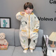 Children's One-piece Pajamas in the Wild and Wild, Autumn and Winter Flannel Thickened One-Year-Old Baby Baby Sleeping Bag, Boy's Coral Velvet Anti-Kick Quilt, Off-White 100cm