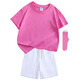 采购产品儿童彩色t恤小学生表演服运动会班服幼儿园糖果色 杜鹃花色+袜子短裤 100 cm[高90/20斤以b