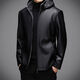 JOEONE 2025 Autumn and Winter Fur One-piece Stand Collar Hooded Leather Jacket Men's Velvet Thickened Casual Leather Jacket Black M