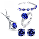 Xingyin Blue Tanzanite Earrings European and American Blue Crystal Necklace Set with Rhinestone Colorful Treasure Bracelet Four-Prong Blue Crystal Ring Pair of Earrings