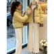 Lu Wang Lian Xue Korean Contrast Color Down Cotton Jacket Women's Winter 2025 New High-end Western Style Small Short Thickened Cotton Jacket Yellow M 105-120Jin Jin is equal to 0.5 kg