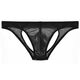 Ice silk double thong men's transparent underwear men's back empty hip lifting seamless low waist sexy pants for boys solid color black M